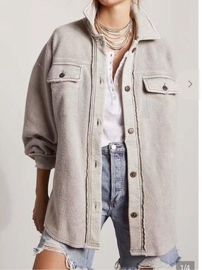 Free People Size S Oversized Cream Ruby Shacket